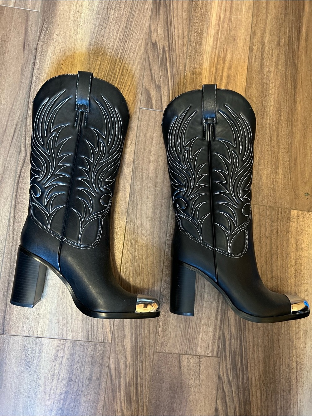 Katy Perry Collections Black Heeled Western Boots with Silver Toe Caps - Picture 2 of 6